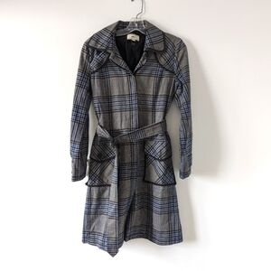 MNG Plaid Belted Trench Coat in Blue and Black Estimated Size Medium US 6 Cotton